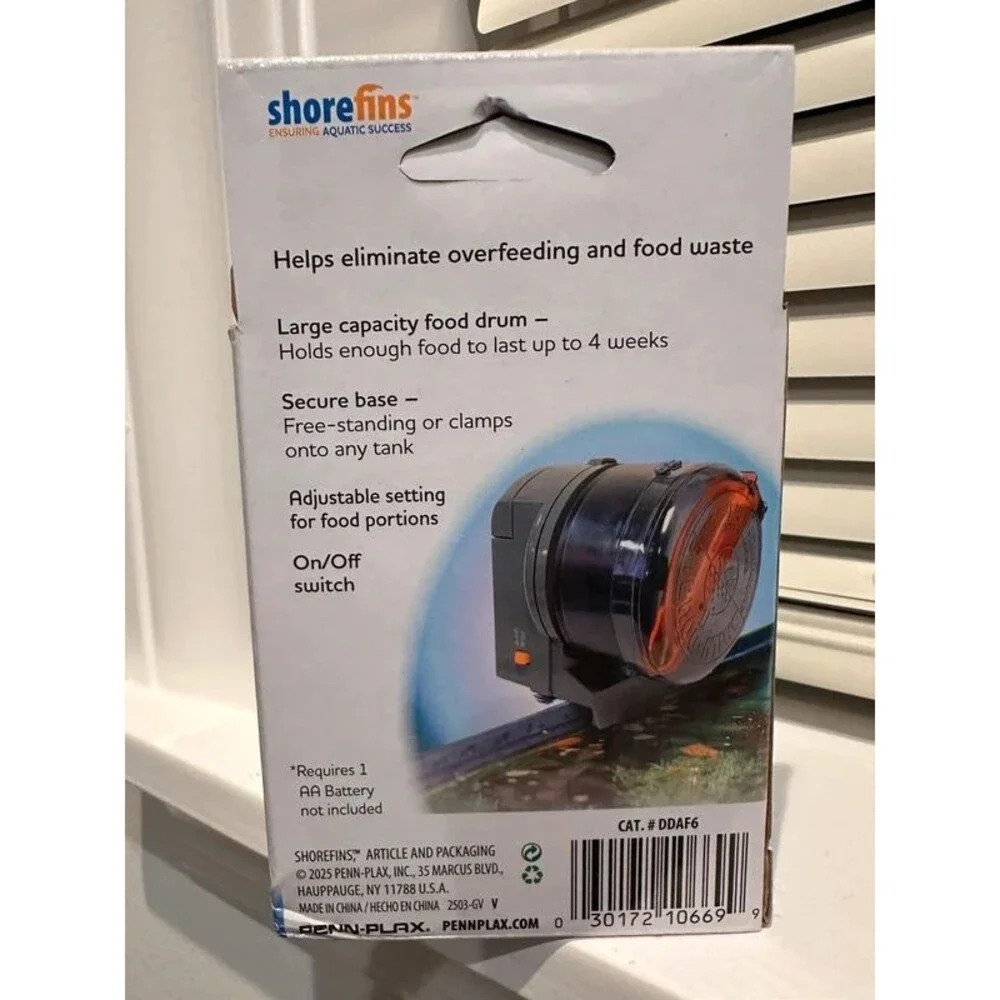 Shore Fins Automatic Fish Feeder - Dispenses Fish Food Twice A Day
